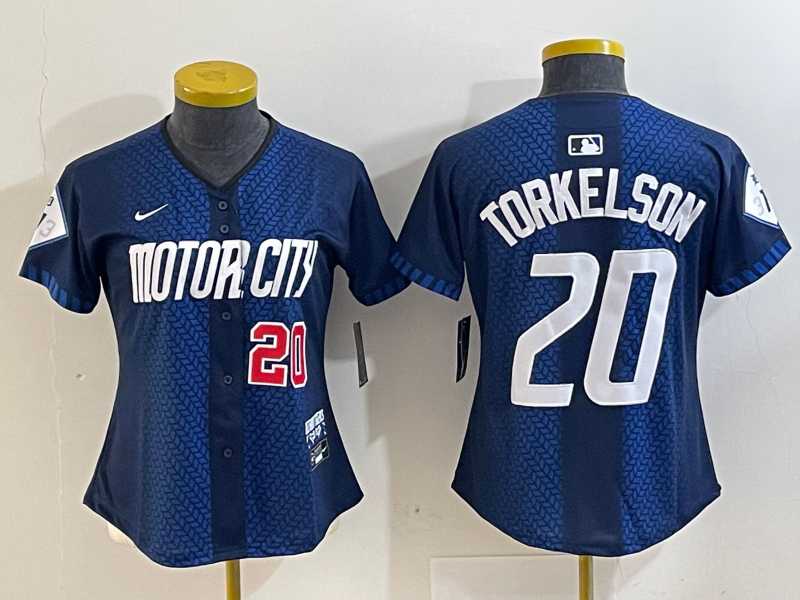 Womens Detroit Tigers #20 Spencer Torkelson 2024 Navy City Connect Cool Base Limited Stitched Jerseys